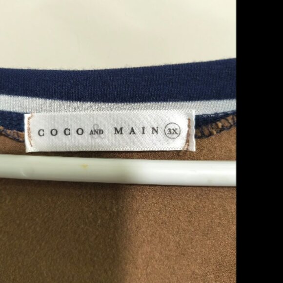 Coco & Main 3XL Plus Size Striped Tunic Top Faux Suede Shoulder Patch - Picture 3 of 4